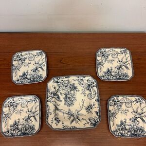 222 Fifth Black and White Floral Square Dinnerware Set